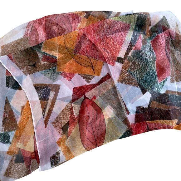 Sheer silky scarf long rectangle polyester wrap accessory mod geometric print - Picture 3 of 5